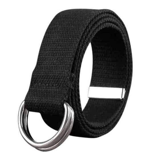 Double Ring Buckle Cotton Canvas Web Belt Black - Beltbuy Store